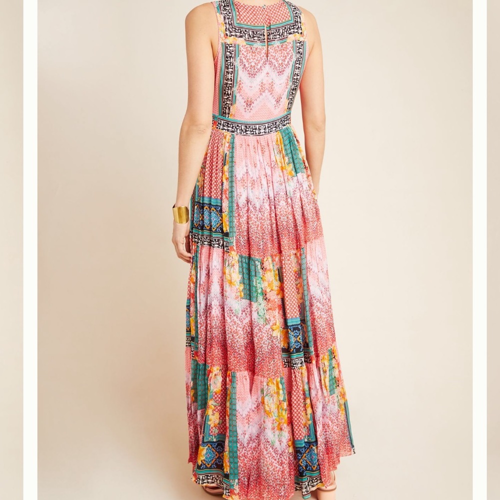 Anthropologie Bhanuni By Jyoti Maxi Dress Dreamy Pink & Green NWT Women’s Size 4 - Picture 5 of 15